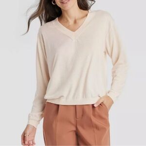 A New Day Cream V-Neck Sweater Soft Knit
